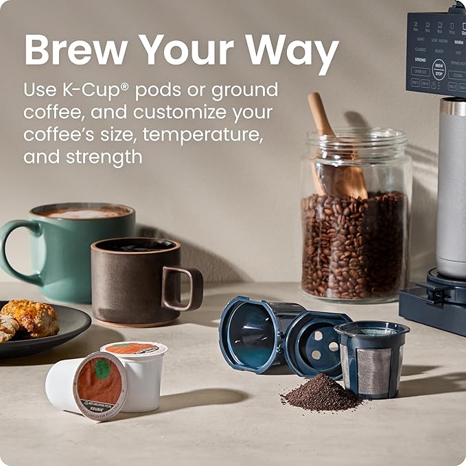 Chefman Caffeinator Single Serve Coffee Maker, Brew Kcups & Grounds, Drip Coffee Machine with Brew Strength Settings, Iced Coffee Function, 48 oz. Removable Water Reservoir