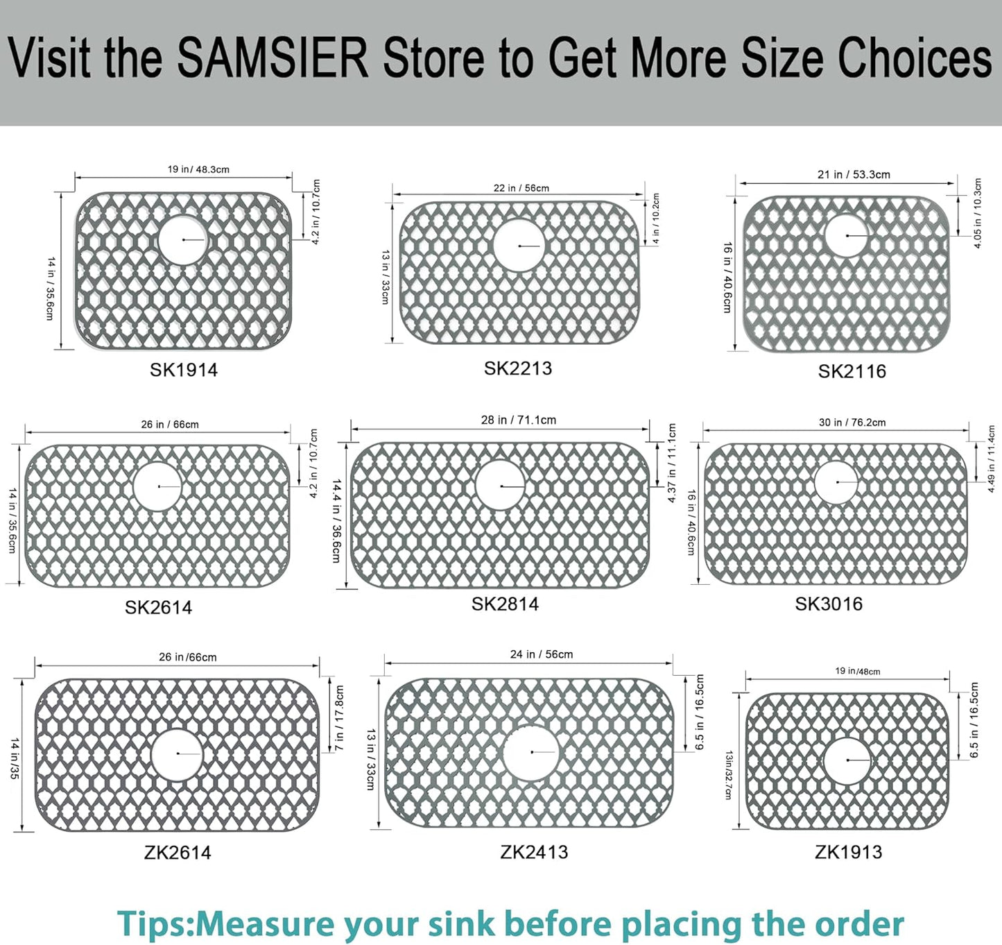 Sink Protectors for Kitchen Sink 13x11 &16x12 &19x14 &21x16 &22x13 &24x13 &26x14 &28x14 &30x16, Large Silicone Sink Mats Grid for Bottom of Farmhouse Sink (21”x16”, Rear Drain)