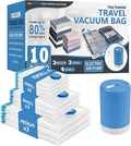Cozy Essential Travel Vacuum Bags with Rechargeable Electric Pump, 10 Pack Vacuum Travel Bags for Luggage and Suitcase, Vacuum Seal Space Saver Compression for Clothes Clothing