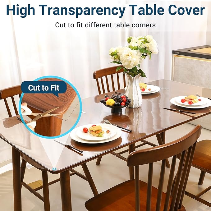 Clear Round Table Cover Protector 30 Inch, 1.5mm Transparent Plastic Table Protector Waterproof, Anti-Scratch Clear Desk Mat for Office Desktop Dresser Dining Table, FDA Compliant