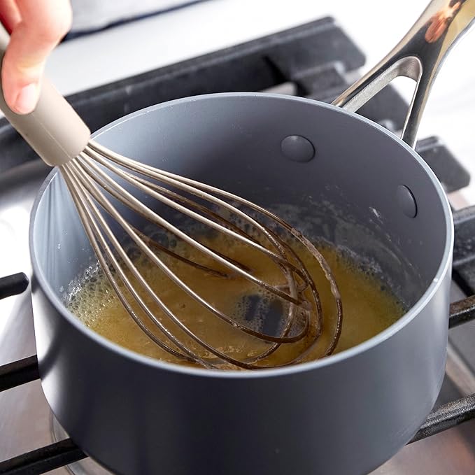 GreenPan Silicone Whisk, Mixing Blending Beating Stirring Cooking Kitchen Utensil, Flexible Rubber Nonstick Cookware, Rigid Steel Core, Heat-Resistant, Anti-Slip Handle BPA-Free Dishwasher Safe, Taupe