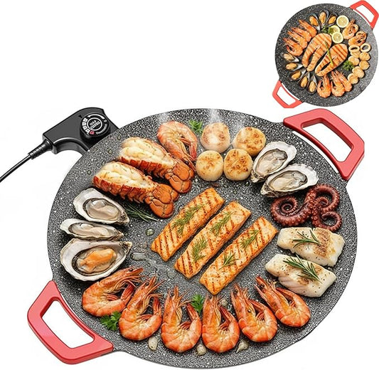 Indoor Smokeless Electric Griddle,Comales Para Tortillas Electricos, Portable Electric Korean Bbq Grill,Round Electric Griddle For Bbq, Tortillas, Steaks, Burgers, Pancakes (16 in)