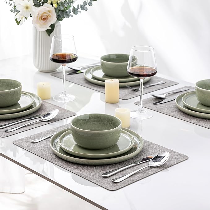AmorArc Stoneware Dinnerware Sets for 4,Round Reactive Glaze Ceramic Plates and Bowls Set,Highly Scrath Resistant | Dishwasher & Microwave Safe Dishes Set,Service for 4 (12pc)