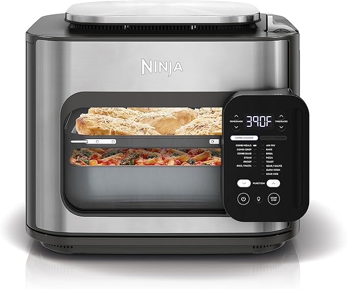 Ninja Combi All-in-One Multicooker, Oven, & Air Fryer, Complete Meals in 15 Mins, 14-in-1 Functions, Combi Cooker + Air Fry, Bake, Roast, Slow Cook and More, 3 Accessories, Stainless Steel, SFP701