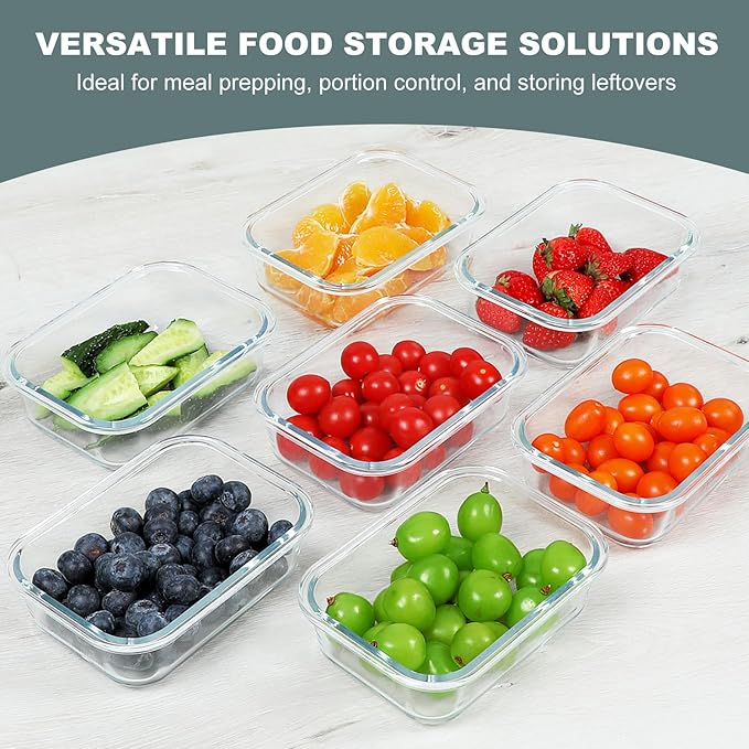 KOMUEE 10 Packs 22 oz Glass Meal Prep Containers, Glass Food Storage Containers with Lids, Airtight Lunch Boxes BPA Free, Microwave and Freezer Safe, White