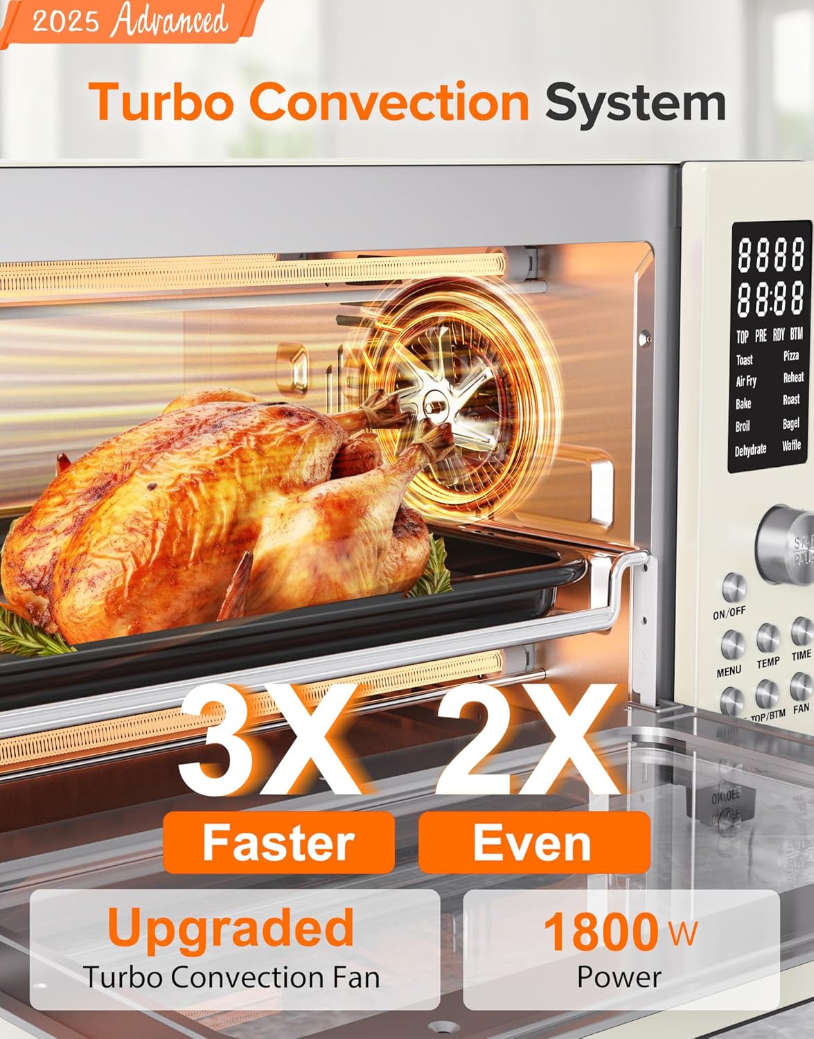 Nuwave Bravo Pro Smart Air Fryer Toaster Oven Combo, Airfryer Convection Oven Countertop, 10-in-1 Functions with Quicker & Even Crisp Technology, 1800W, 50-450°F, PFAS-Free, 21QT, Vanilla Cream