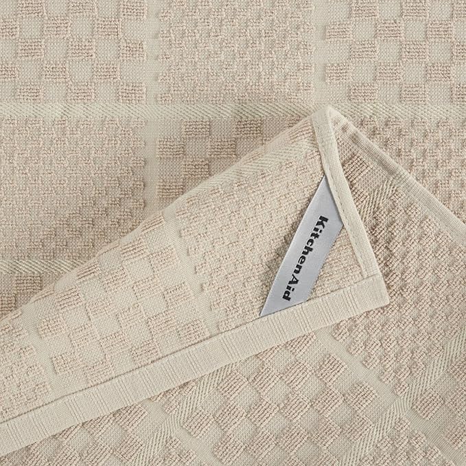 KITCHENAID Quilted Cotton Terry Cloth Oven Mitt, Pot Holder, Kitchen Towel 4-Pack Set, Heat Resistant, Silicone Grip, 16"x26", 7"x13" & 7"x10", Milkshake