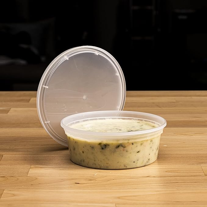 TIYA Food Containers - 8oz Bulk 240 Pack with Lids - Food Storage to-Go Containers - Reusable Microwavable Dishwasher Safe Cups - Airtight Leak Proof for Soups & Meal Prep