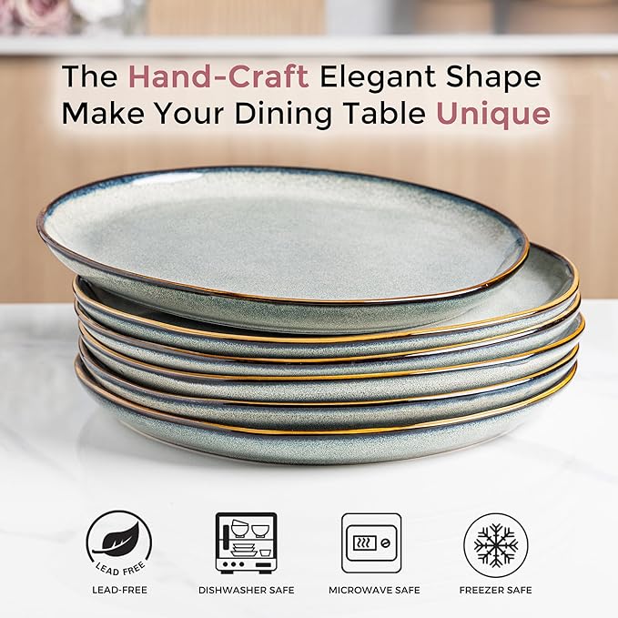 AmorArc Ceramic Dinnerware Sets,Handmade Reactive Glaze Stoneware Plates and Bowls Set,Highly Scratch Resistant | Dishwasher & Microwave Safe Dishes Set,Service for 8 (24pc)