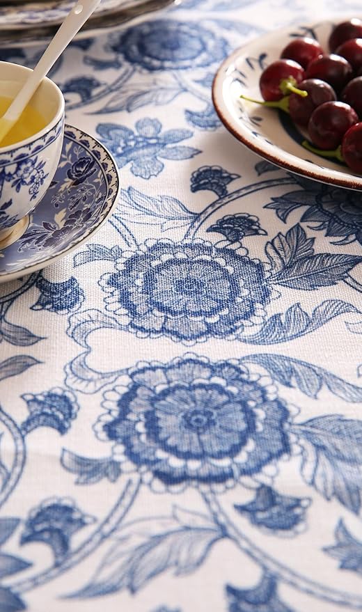 patdrea Designer Small Blue Tablecloth for Rectangle Table,Vintage Paisley Pattern Table Cloth,Decor Floral Cover Cloth for Kitchen Dining Christmas,Thanksgiving,Party,55"x71"-Lantang a