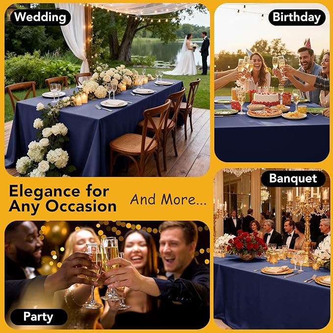 10-Pack Navy Blue Tablecloths for Rectangle Tables, 60 x 84 Inches, Stain-Resistant Polyester Fabric for 4 Foot Tables - Washable Table Covers for Weddings, Banquets, Birthday Parties, Events