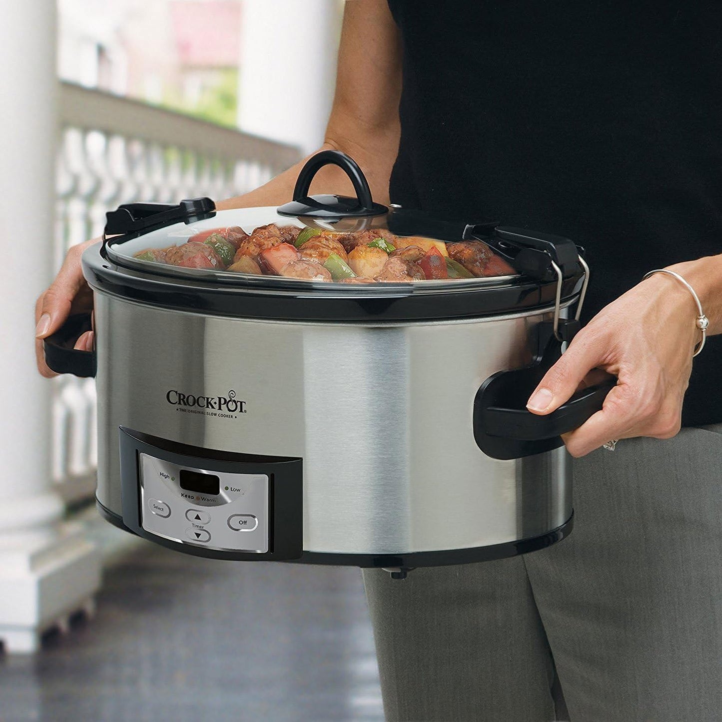 Crock-Pot 6 Quart Cook & Carry Programmable Slow Cooker with Digital Timer Stainless Steel (CPSCVC60LL-S) pack of 1