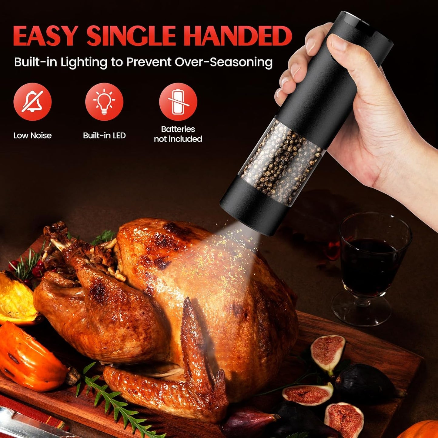Electric Salt and Pepper Grinder Set Automatic Grinder for Kitchen Battery Pepper Mill Shakers Adjustable Coarseness Upgraded Larger Capacity with Led Christmas Gifts for Women