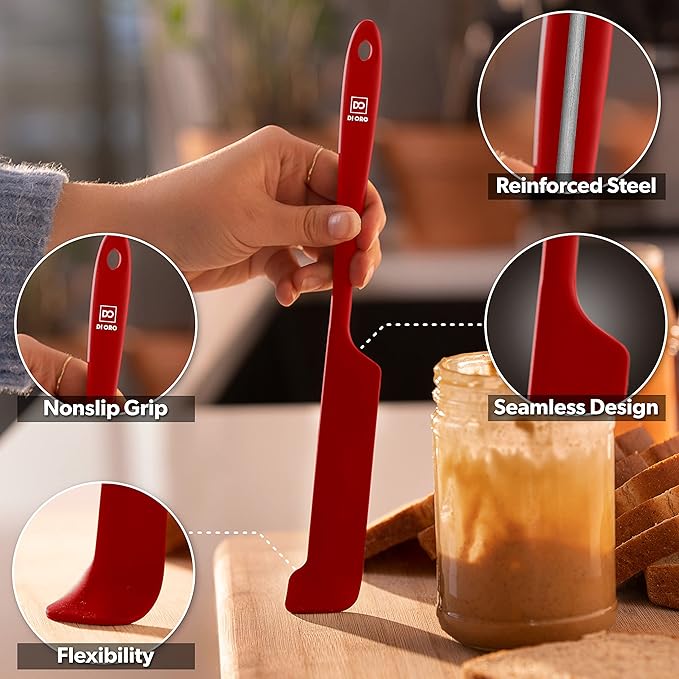 DI ORO Silicone Jar Spatulas for Scraping - Rubber Spatulas Silicone Heat Resistant - Kitchen Spatulas Nonstick Cookware Safe - Silicone Utensil Set for Blenders, Mixing, Baking, & Makeup (5pc, Red)