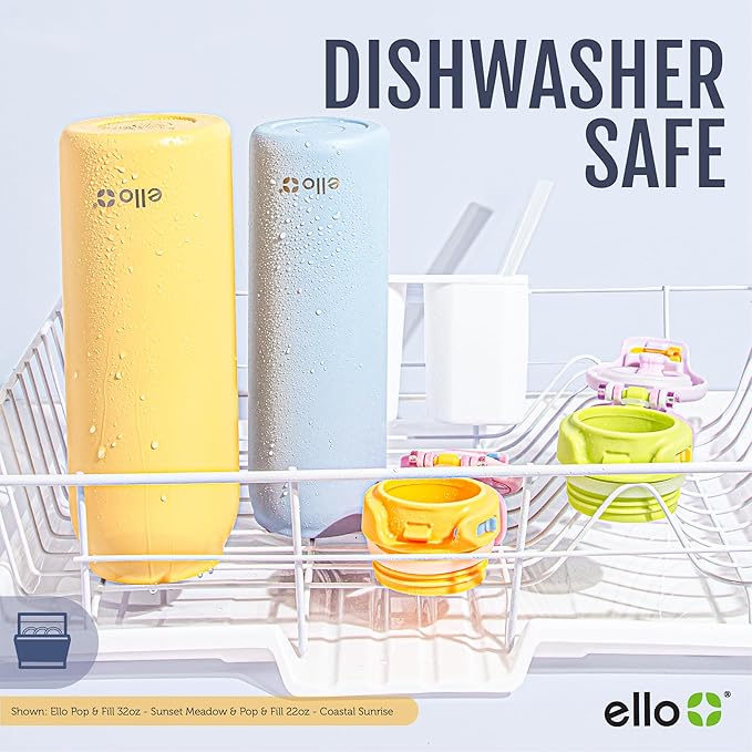 Ello Pop & Fill 32oz Stainless Steel Water Bottle with QuickFill Technology, Double Walled and Vacuum Insulated Metal, Leak Proof Locking Lid, Straw and Chug, Reusable, BPA Free, Serene Bloom