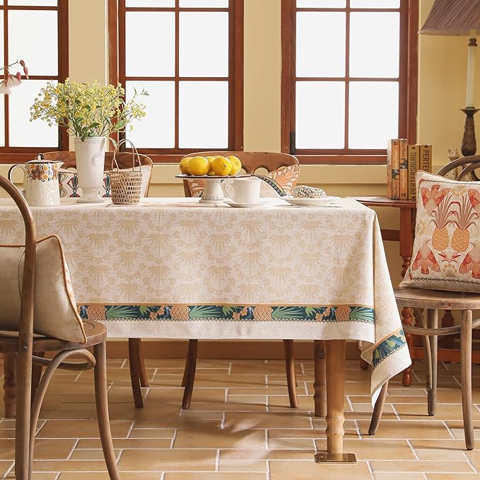 patdrea Designer Rectangle Linen Table Cloth,Vintage Anti-Wrinkle Durable Tropical Style Tablecloth,Fall Decor Table Cover Cloth for Kitchen Dining Christmas,Thanksgiving,55"x79"-Pineapple a