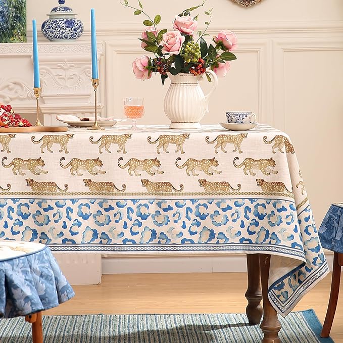 patdrea Designer Linen Long Rectangular Table Cloth,Vintage Leopard Animal Soft Breathable Tablecloth,Fall Dacorative Cover for Kitchen Dining,Christmas,Parties,Holiday,Thanksgiving,63"x94"-from