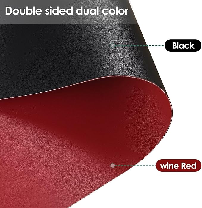 Leather Table Pad,1.8mm Thick,40x84 Inch,Dining Table Pad,Table Pads for Dining Room Table Rectangular,Table Protector for Dining Room Table,Dining Table Cover(Black+Wine Red,40x84)