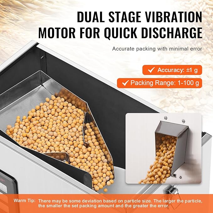 VEVOR Automatic Particle Packaging Machine 1-100g, 10-15 Bags/min Filling Sealling Mchine, Multi-Function Weighing Packing Machine, Powder Mixer Machine for Tea Seeds Grains Flour Beans Glitter