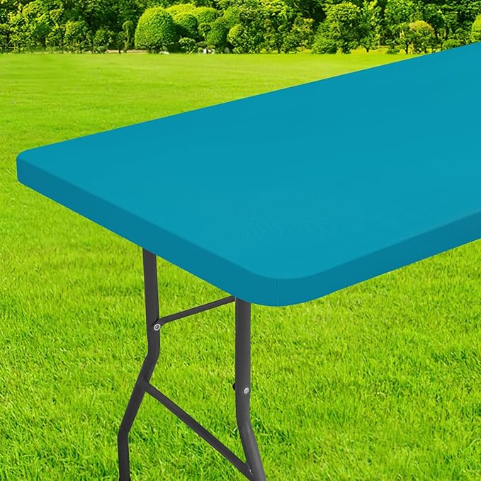 homing Rectangle Table Cloth Cover, Waterproof Polyester Elastic Fitted Tablecloth, Fits for 8 Foot Folding Tables, Washable Table Protector for Picnic, Camping, Outdoor (Teal, 36" x 96")