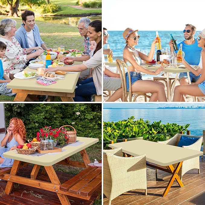 homing Rectangle Table Cloth Cover, Waterproof Polyester Elastic Fitted Tablecloth, Fits for 4 Foot Folding Tables, Washable Table Protector for Picnic, Camping, Outdoor (Champagne, 24" x 48")