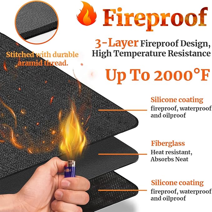 60 ×52 inches Under Grill Mats for Outdoor Grill/ Double-Sided Fire Pit Mat Fireplace Mat, Fireproof Deck and Patio Protector Mat, BBQ Mat for Under BBQ Waterproof Oil-Proof Grill Floor Pads Grill Mat