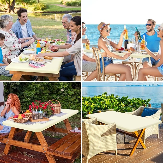 homing Rectangle Table Cloth Cover, Waterproof Polyester Elastic Fitted Tablecloth, Fits for 4 Foot Folding Tables, Washable Table Protector for Picnic, Camping, Outdoor (Cream Yellow, 30" x 48")