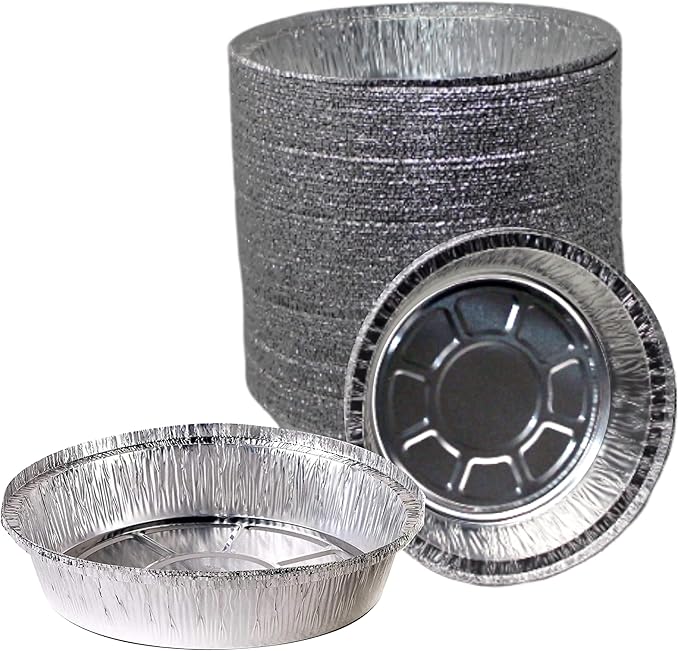 EcoQuality 9" Round Aluminum Foil Pans - Disposable Containers with Foldable Walls for Pie Baking, Cooking, Serving, Reheating, and Storing - Freezer and Oven Safe Tart Pan 100 Pack
