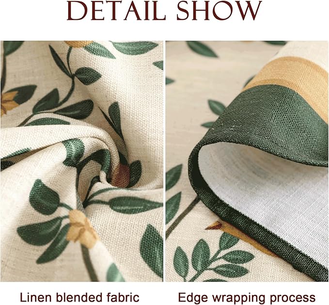 patdrea Designer Green French Linen Long Rectangular Tablecloth,Vintage Durable Floral Table Cloth,Decorative Table Cover for Kitchen Dining,Parties,Party,Christmas,Thanksgiving,63"x94"-Warbler
