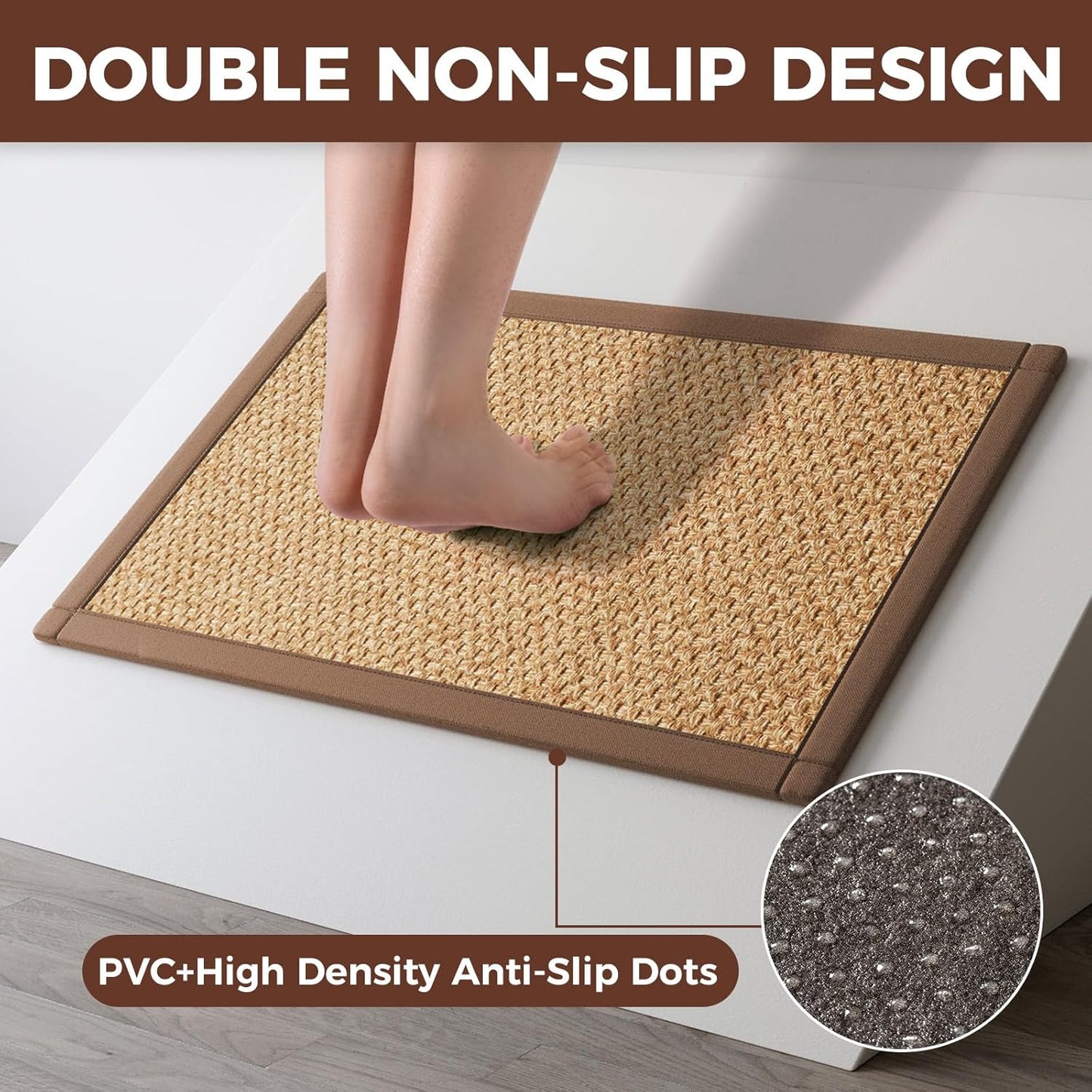 Kitchen Runner Rugs Non Slip Washable Anti Fatigue, Super Absorbent Long Cushioned Kitchen Mats for Floor, Jute-Look Woven Sink Mat Standing Mat for Floor, Office, Laundry, Brown 17"x59"