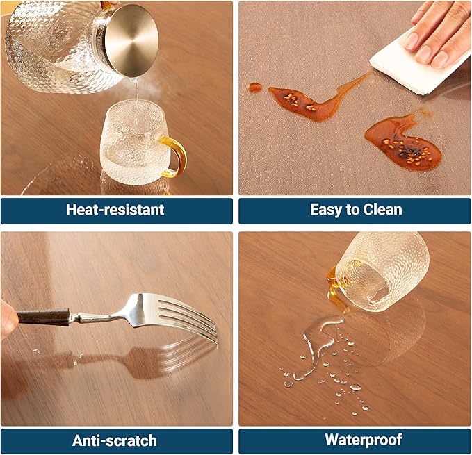 Clear Table Cover Protector Rectangle 38 x 72 Inch, 1.5mm Transparent Plastic Table Protector Waterproof, Anti-Scratch Clear Desk Mat for Office Desktop Dresser Dining Table, FDA Compliant
