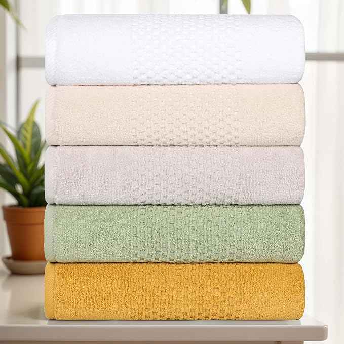 Superior Playa Zero Twist Cotton Medium Weight Towels, for Guest Bath, Bathroom, Shower, Spa, Plush, Quick Dry, Ultra-Soft Towels, Bath Essentials, Waffle Textured, 8 Piece Assorted Towel Set, Green