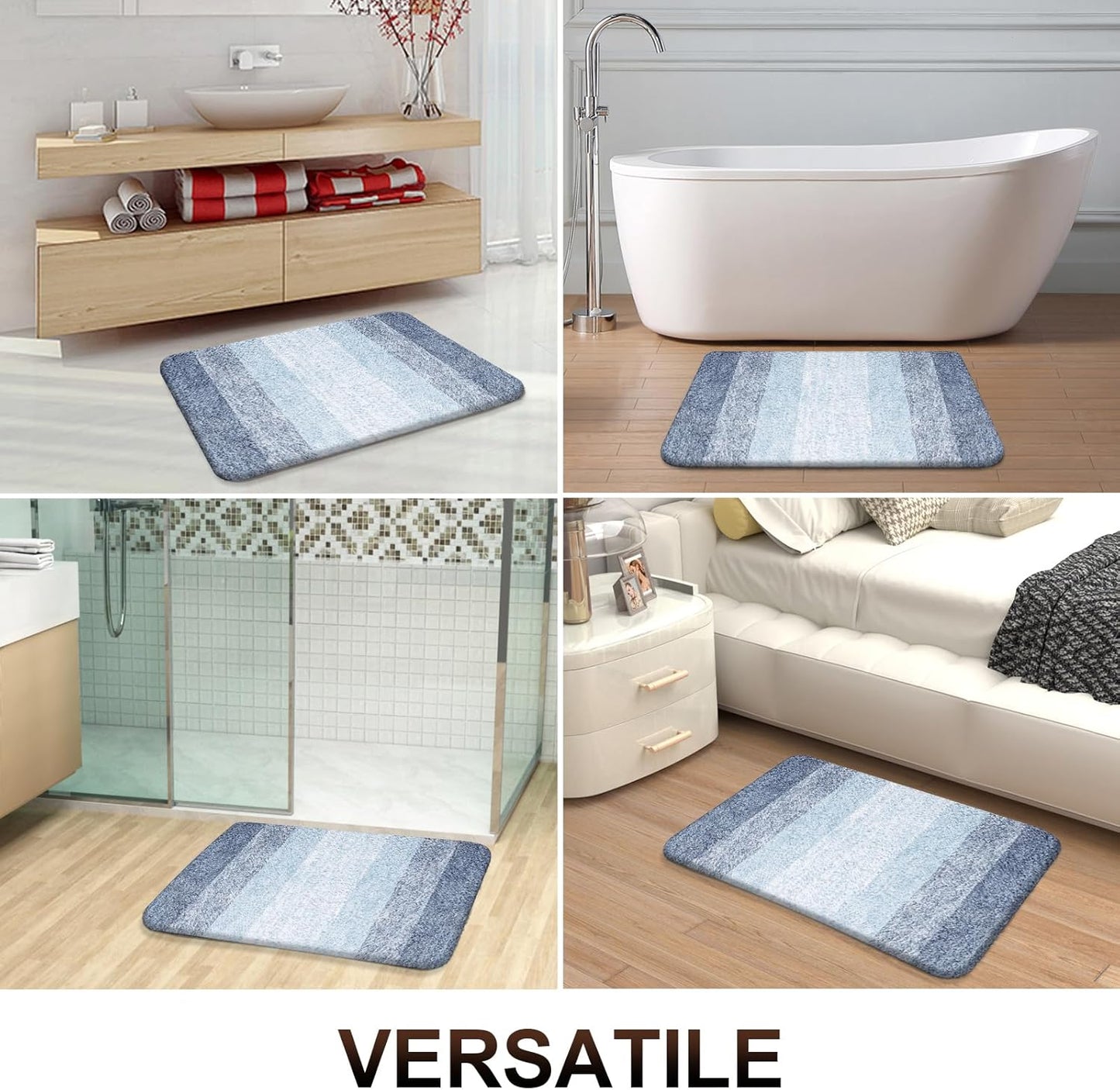 OLANLY Bathroom Rugs Mat 59x35, Extra Soft Absorbent Microfiber Bath Rugs, Rubber Backing, Quick Dry, Machine Washable Bath Mats for Bathroom Floor, Tub and Shower, Home Decor Accessories, Blue