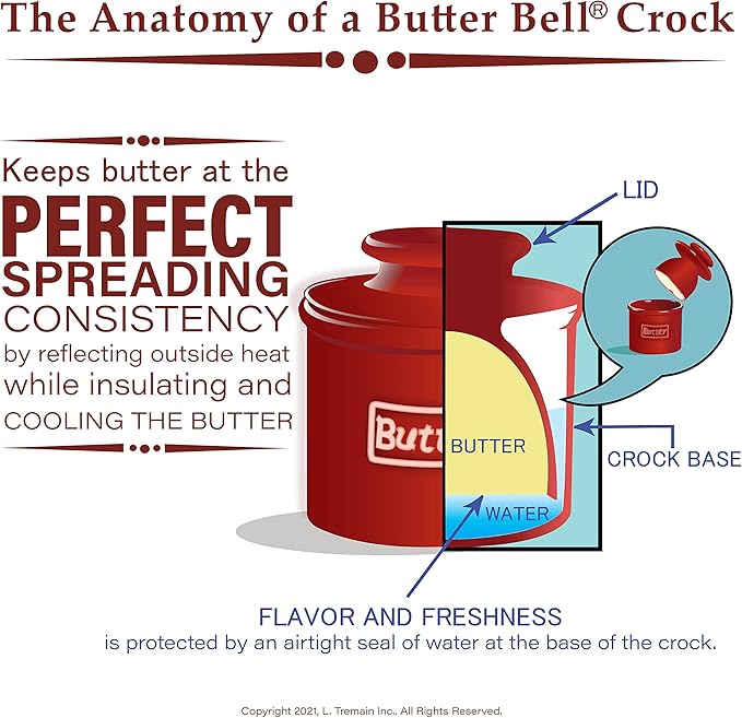 Butter Bell - The Original Butter Bell Crock by L. Tremain, a Countertop French Ceramic Butter Dish Keeper for Spreadable Butter, French Ceramic Butter Dish Keeper, Specialty (Matte Black)