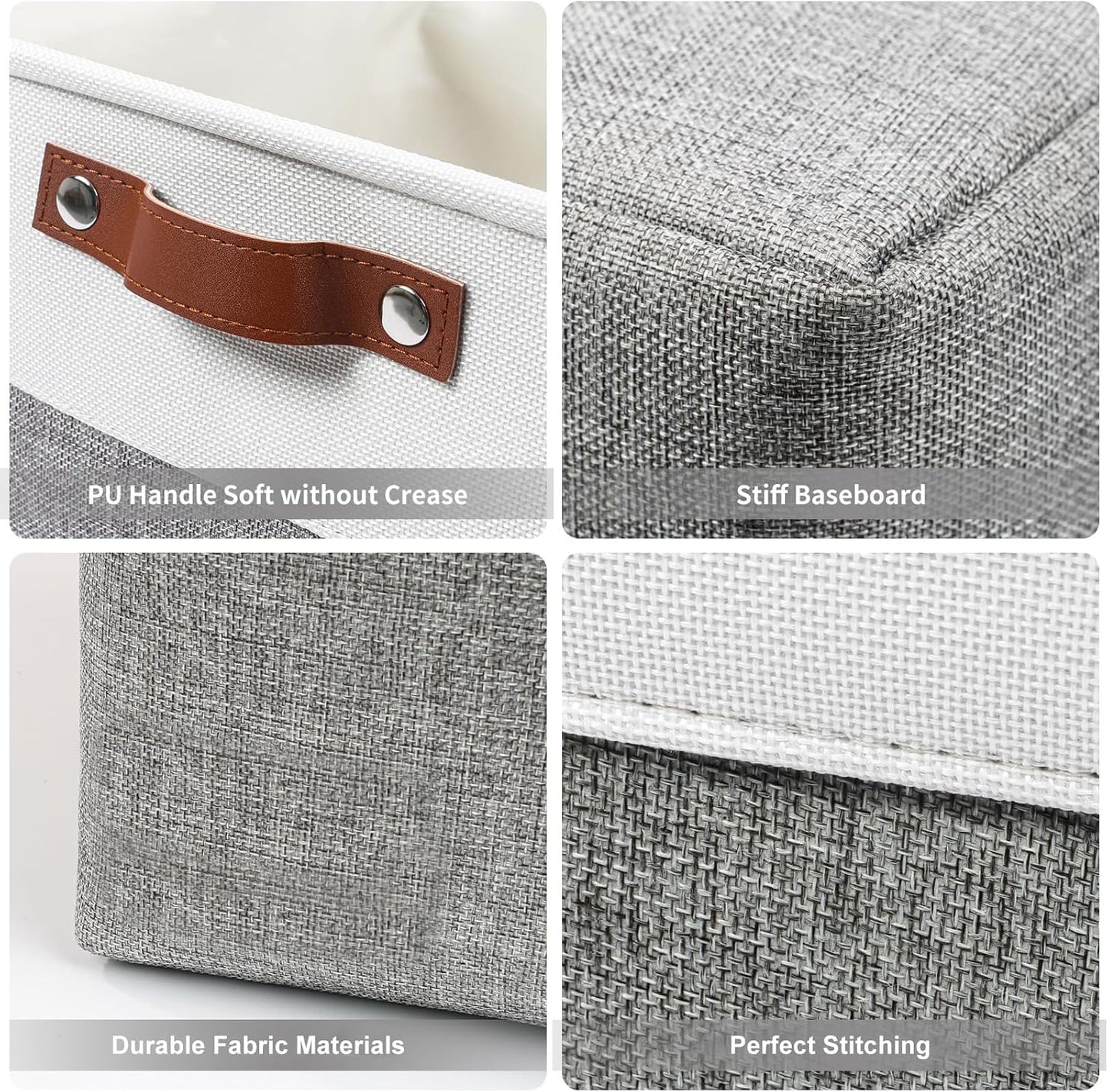 Large Fabric Storage Baskets | 50L Storage Bins, Decorative Linen Closet Baskets with Handles for Organizing, Shelf, Toys, Clothes, Home, Office, Nursery, 17x12x15Inches (Grey&White)