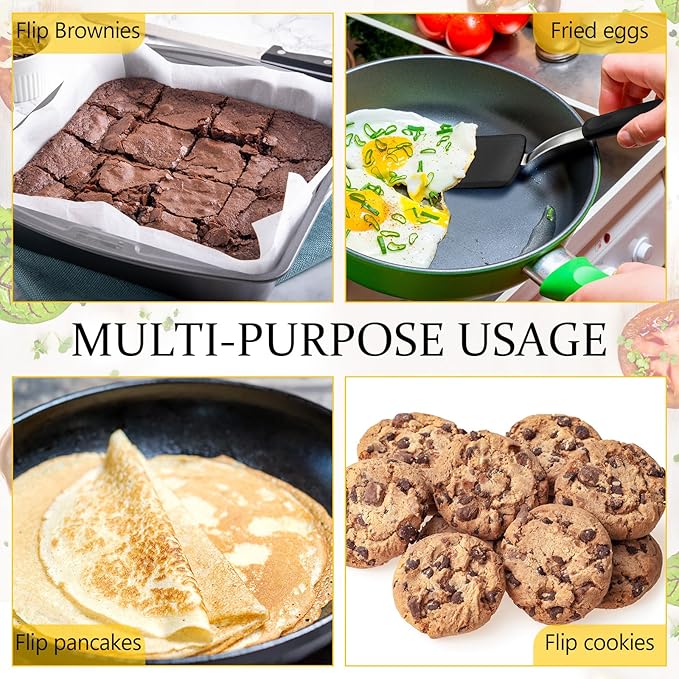 Silicone Cookie Spatula Turner 2 Pack Mini Brownie Spatula Flexible Kitchen Small Silicone Turner for Nonstick Cookware Heat Resistant No Scratch Flipper for Egg Pancake(Black)