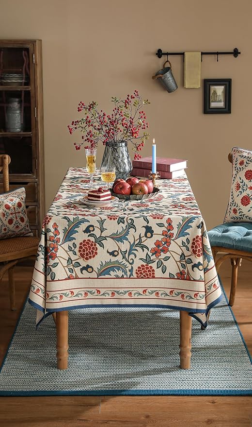 patdrea Designer Vintage Linen Small Square Tablecloth,French Anti-Wrinkle Durable Floral Table Cloth,Colorful Table Cover for Kitchen Dining,Parties,Christmas,Thanksgiving,Party,67"x67"-Puno