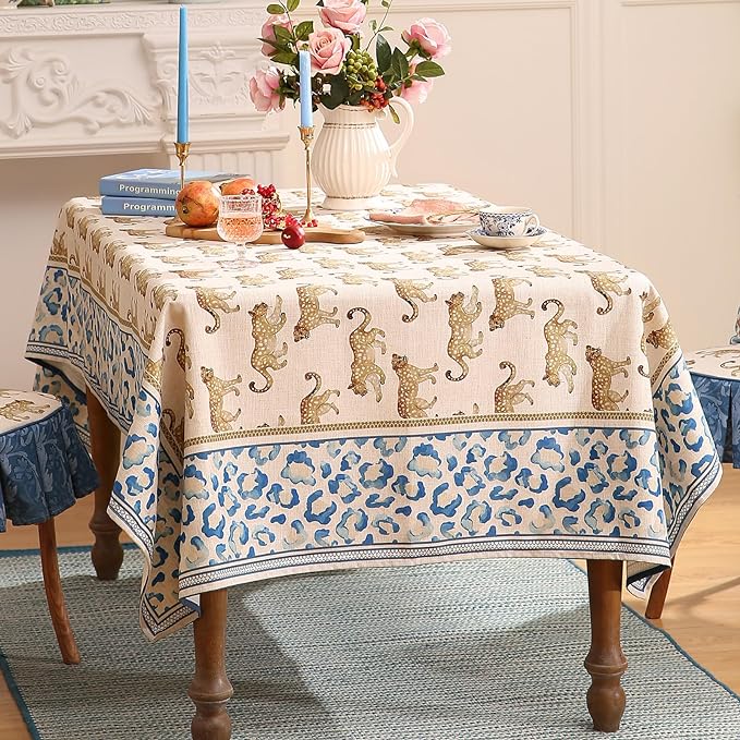 patdrea Designer Linen Rectangular Table Cloth,Vintage Leopard Animal Soft Breathable Tablecloth,Fall Dacorative Cover for Kitchen Dining,Christmas,Parties,Holiday,Thanksgiving,55"x87"-from