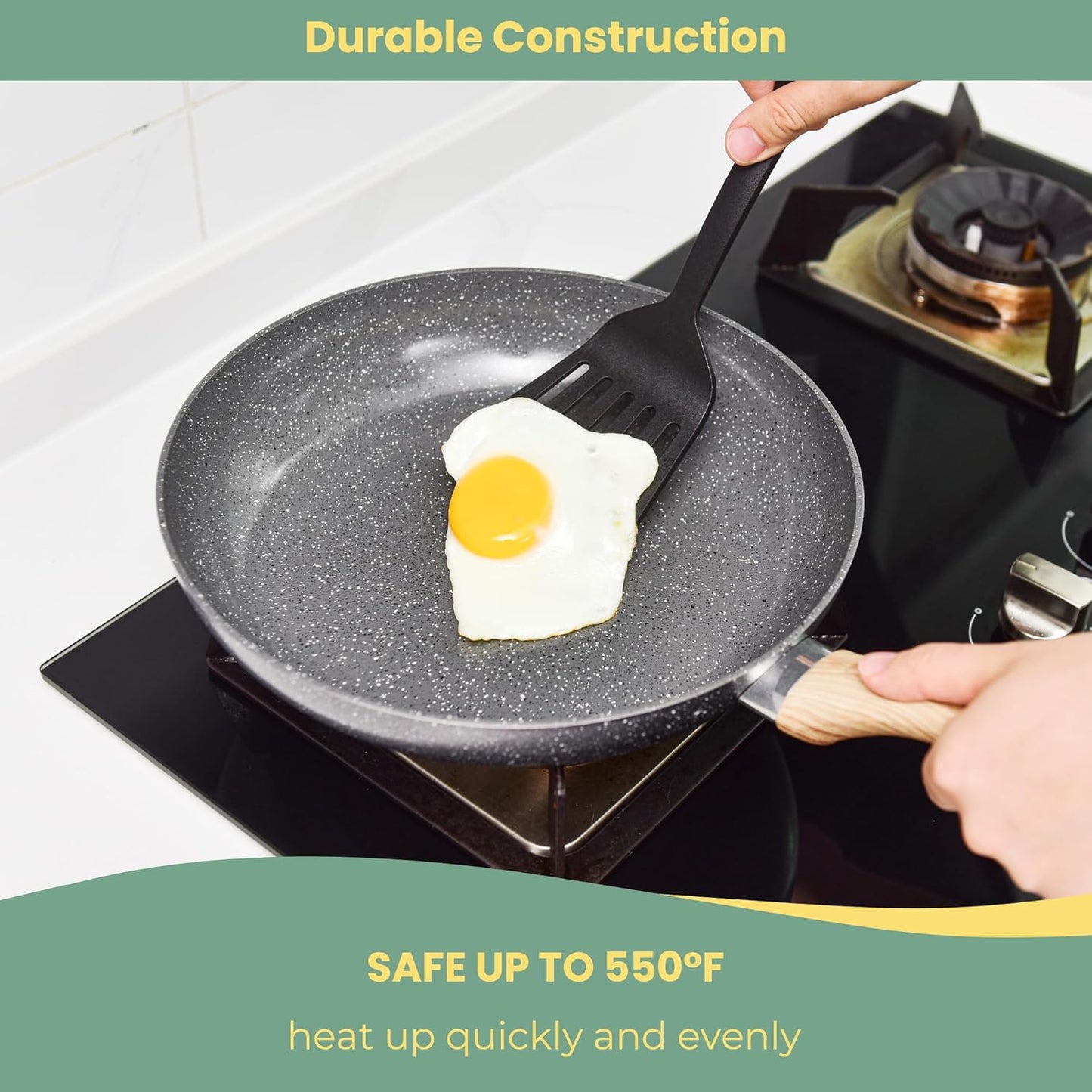 Fry Pan Nonstick 3 Piece Stretched Aluminium Cookware 8", 9.5", 11" Skillets Fry Pans with Induction Bottom