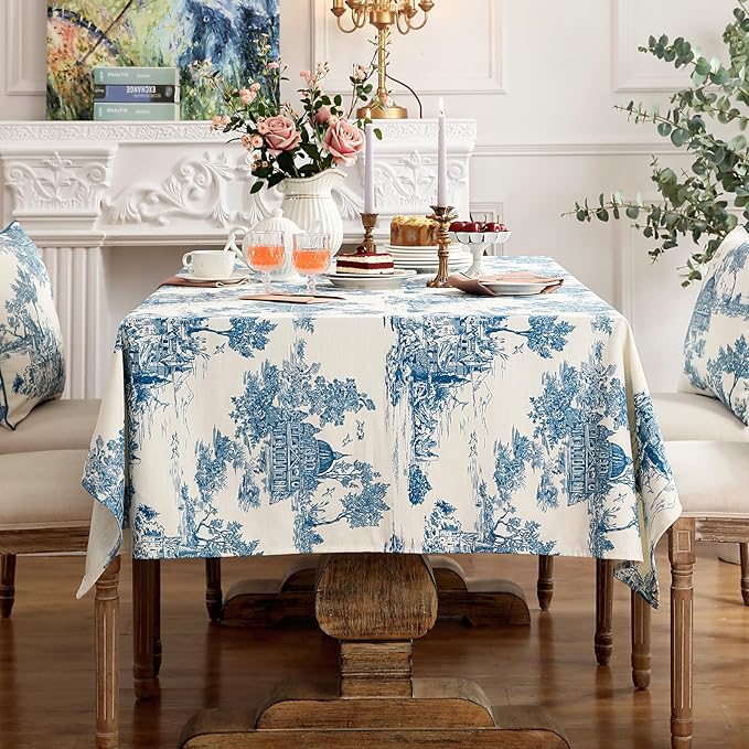 patdrea Designer Vintage Cyan Tablecloth for Rectangle Table,Linen Ancient Castle and Manor Pattern Tablecloths,Table Cover Decor for Kitchen Dining Christmas,Thanksgiving,55"x79"-Lucerne a