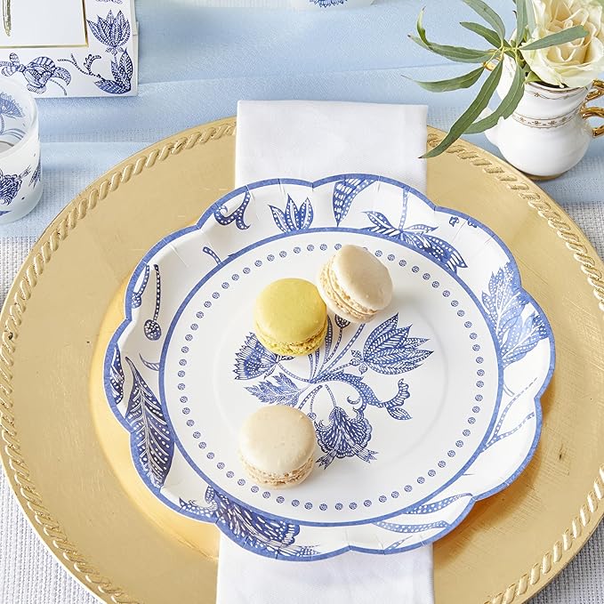 Kate Aspen Blue Willow Paper Plate and Napkin Set - Elegant Disposable Plates for Weddings, Something Blue Before I Do Bridal Shower Decorations, Baby Shower Plates, Tea Party Supplies - 62 Piece