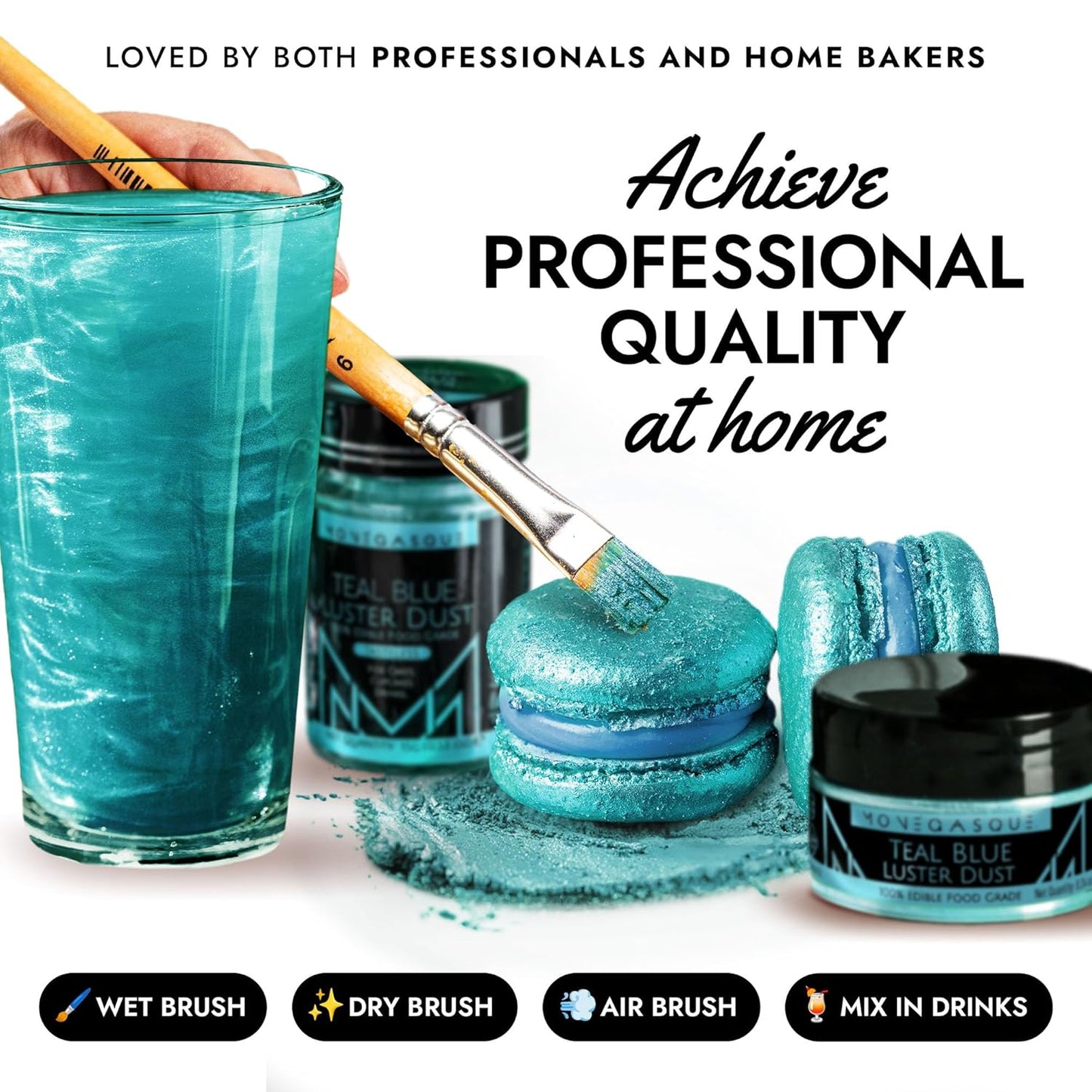 MONÉGASQUE Teal Blue Edible Glitter for Drinks 7g – Edible Glitter for Cakes & Cocktails Shimmer – Cocktail, Cake, & Cupcake Luster Dust Spray – Teal Food Coloring & Halloween Drink Decorations