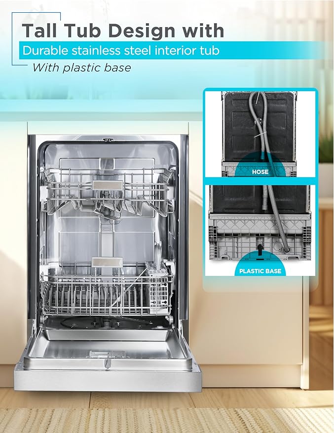 BLACK+DECKER 24" Built-In Dishwasher, 12-Place Setting Capacity with Stainless Steel Tub, Dish Washer with 5 Wash Programs and Smart Wash Cycle, ENERGY STAR Certified, BDW100MS, Stainless Steel