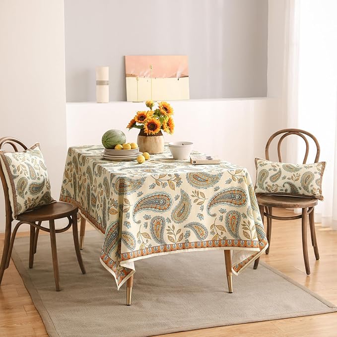 patdrea Designer French Vintage Small Square Table Cloth,Italian Floral Wrinkle Free Tablecloth,Home Table Cover Decor for Kitchen Dining,Christmas,Tea Party,Thanksgiving,55"x55"-Lysaniya
