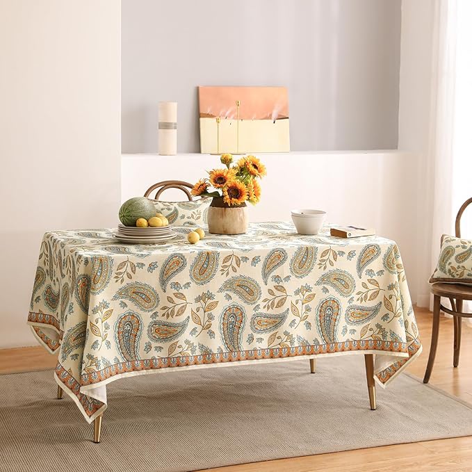 patdrea Designer Vintage French Rectangle Table Cloth,Italian Floral Wrinkle Free Farmhouse Long Tablecloth,Decor Table Cover for Kitchen Dining,Christmas,Tea Party,Thanksgiving,63"x102"-Lysaniya
