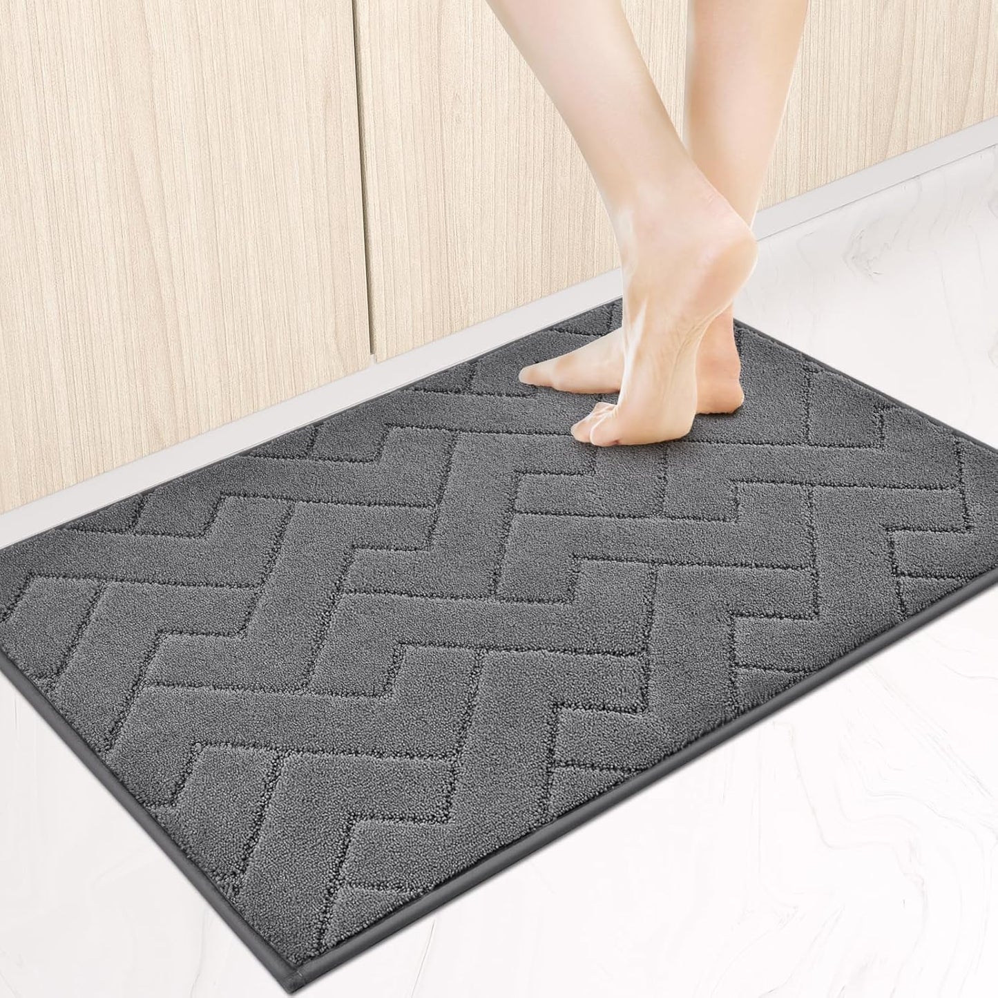 Machine Washable Kitchen Rugs 24" x 36", Non-Slip Kitchen Runner Rugs Mats for Floor, Absorbent Comfort Standing Mats for Kitchen, Sink, Laundry and Hallway, Grey