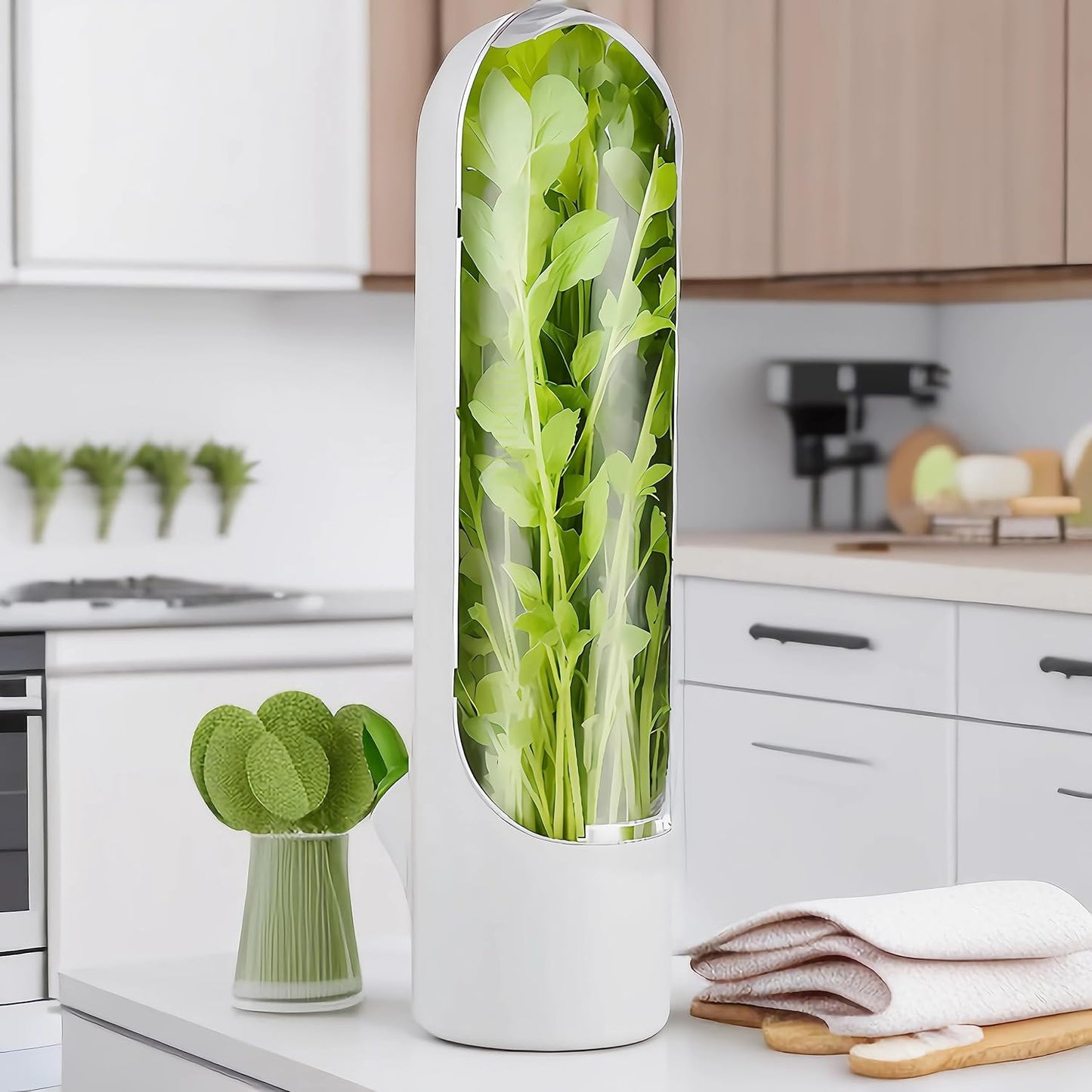 Herb Saver for Refrigerator, Fresh Herb Keeper, Herb Saver Pod Containers, Herb Fresh Keeper for Refrigerator,Herb Storage for Cilantro,Parsley, Asparagus,Keeps Vegetables Fresh for 2-3 Wee（2PCS）