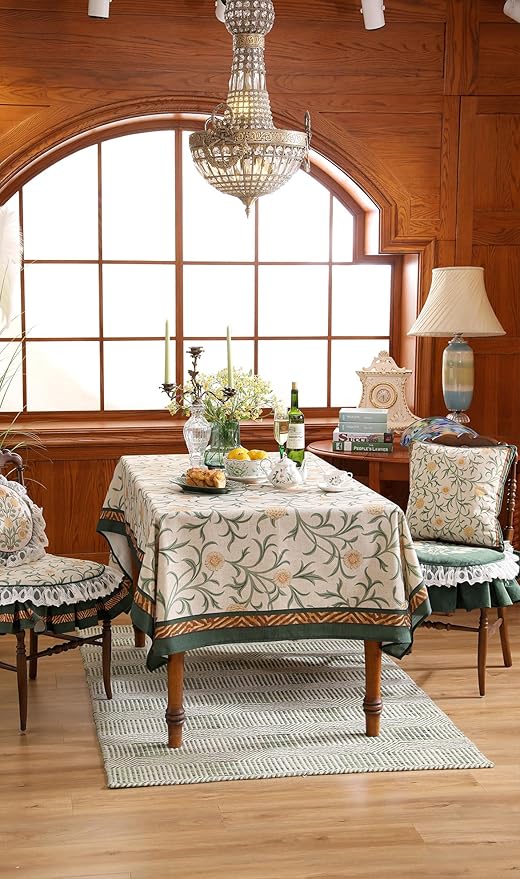 patdrea Designer French Linen Table Cloth for Rectangle Table,Vintage Fall Decorative Tablecloth,Floral Decoration Cover for Kitchen Dining Christmas,Tea Party,Thanksgiving,55"x87"-Littledaisy
