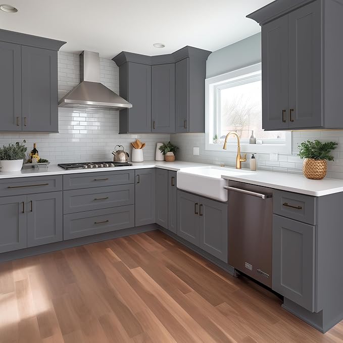 Wall-Mounted Cabinet – Solid Wood Shaker Style Medicine Cabinet with Adjustable Shelves & Soft-Close Doors for Bathroom, Kitchen, and Office Storage (Pebble Gray, 42" W x 12" D x 30" H)