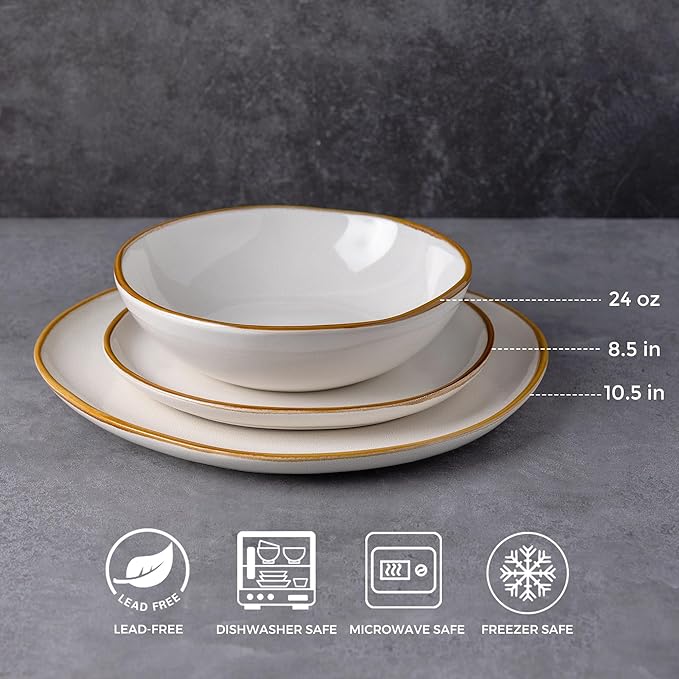 AmorArc Ceramic Dinnerware Sets,Handmade Reactive Glaze Stoneware Plates and Bowls Sets,Highly Scratch Resistant | Dishwasher & Microwave Safe Dishes Set,Service for 8 (24pc)